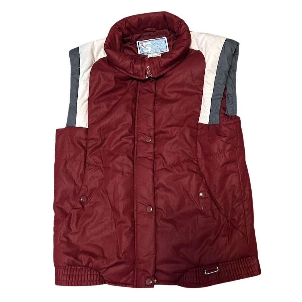 Vintage Women's Burgundy Puffer Vest Size S Casual Winter Outerwear